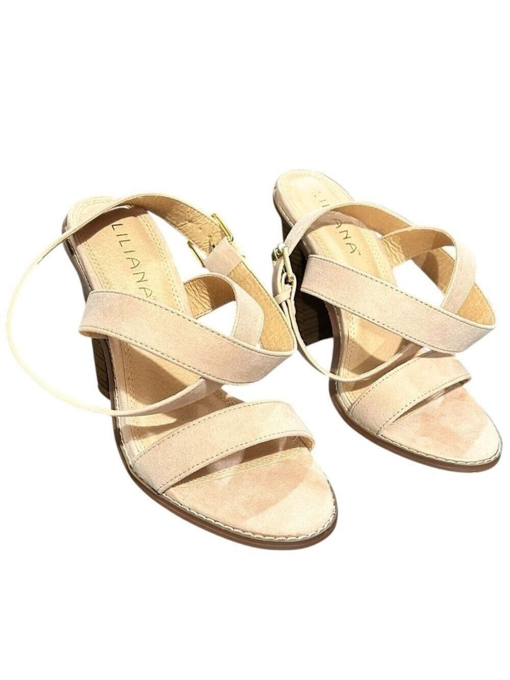 LILIANA Ankle Wrap Around Strappy Sandals Block Heels Women’s Size 7.5 VGC